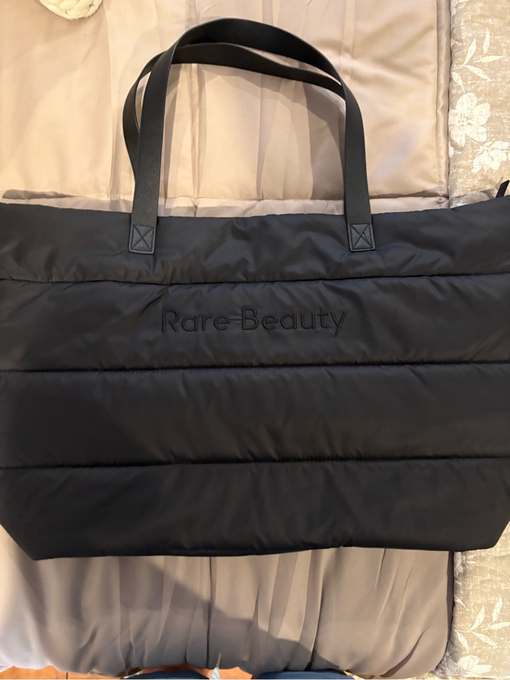 Rare Beauty Quilted Black Puffer Tote